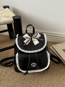 Ransel Vintage untuk Pelajar Wanita, Gaya Korea Serbaguna Minimalis Premium untuk Mahasiswa dan Pengguna Transportasi Umum - Hitam - View 11