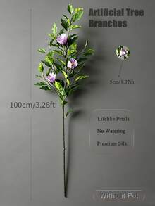 Kmitang 100-130cm Large Artificial Ficus Plants Fake Bauhinia Trees Branch Real Touch Magnolia Leafs With Silk Flower Plastic Hibiscus Leafs False Tall Banyan Tree For Home Garden Wedding Indoor Decor Without Pot 1PC - Multicolor - View 7