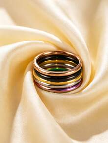 5pcs Women's Fashion Stainless Steel 2MM Wide Classic Rings - Multicolor - View 2