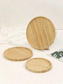 1pc Round Bamboo Wood Storage Tray, Multi-Functional Home Decor Tray, Suitable For Coffee Cups, Jewelry, Glasses, Watches, Perfect For Kitchen, Home Decor, Holiday Party Storage - Beige - View 4