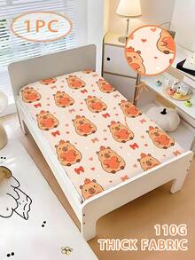 1PC Sweet Cartoon Capybara Fitted Sheet Crib Fitted Sheet For Baby Nursery Bed Sheet Height 15cm(No Filler) 100% Polyester - Multicolor - View 4