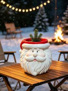 1pc Christmas Themed Flower Pot, Vase, Garden Decor, Potted Plant Storage Container, Santa Claus Storage Box, Red Hat Snowman Storage Bucket, Cute Healing Home Decor, Suitable For Gardening/Desktop/Desk/Entryway/Windowsill/Tea Table, Essential Christmas Decoration, Essential Christmas Gift. - Multiple Styles - View 6