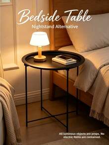 Nordic Style Round Iron Metal Side Table, Detachable Nightstand Cabinet, Folding Round Decorative Table, Modern Minimalist Small Coffee Table With Foldable Table Legs, Suitable For Living Room And Bedroom, Outdoor Garden Side Coffee Table - Multicolor - View 2