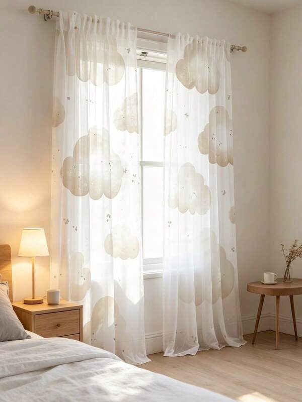 2PCS Light Cloud Soft Fog Healing Sheer Curtains, Pole Pockets, Suitable For All Seasons, Can Be Used As Autumn, Thanksgiving, Christmas Birthday Gifts, Bedroom, Living Room, Office Window Decoration