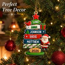 Custom Festive Christmas Family Ornament, Personalized 2-5 Names , Merry Christmas Signpost Ornament For Family Home Holiday Decorations, Customized Xmas Keepsake Gift For Parents Kids And Loved Ones, Customizable Christmas Tree Ornament. - Style C - View 6