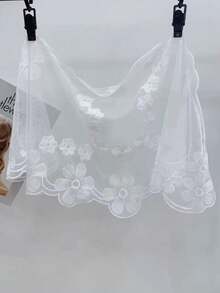 1pc Solid Color Floral Lace Mesh Embroidered Shawl Scarf,Beach,Holiday - White - View 5