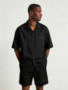 Men's Summer Fashion Brain Pattern Short Sleeve Shirt & Shorts 2 Pieces Casual Daily Outfit Set - Black - View 2