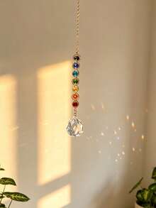 1pc,7 Chakra Rainbow Crystal Suncatcher, Colorful Round Bead Window Hanging Rainbow Prism Light Catcher, Boho Spiritual Meditation Home Wall Car Decor Ornament Gift - Multicolor - View 2