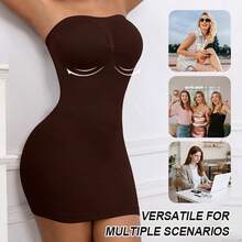 Women's Seamless Body-Shaping Tummy Control Strapless Dress, Butt-Lifting - Brown - View 8