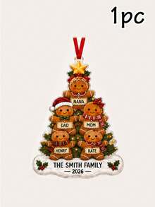 Custom Festive Christmas Gingerbread Family Ornament, Personalized 2-6 Family Names, Merry Christmas Tree Hanging Decor For Family Home And Holiday Party Celebrations, Customized Xmas Gingerbread Ornament, Customizable Holiday Keepsake Gift. - Style a - View 15