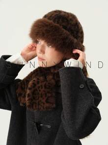 1 Set Leopard Print Faux Fur Fashion Sweet Versatile Hot Girl Polyester Mongolian Hat & Scarf Set, Autumn/Winter Daily Wear - Brown - View 7