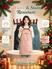 1pc Solid Color Adjustable Strap Apron, Waterproof And Stain-Resistant, Durable And Lightweight, Easy To Clean, Large Capacity Dual Pocket Design, Suitable For Kitchen Cooking, Making Dumplings, Home Cleaning, Camping, Picnic - Multicolor - View 6