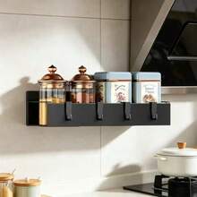 1/2pcs Magnetic Side Storage Rack Set, Suitable For Refrigerator And Washing Machine - No Drilling Required, Easy Installation, Fashionable Black Metal Texture, Wall-Mounted Spice Rack - Black - View 6