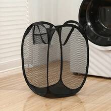 1pc Pop-Up Mesh Laundry Basket, Tear-Resistant Foldable Dirty Clothes Bin With Reinforced Handle And Side Pocket, Breathable Large Capacity Laundry Storage Bucket, Suitable For Bathroom Bedroom Home Storage - Multicolor - View 2