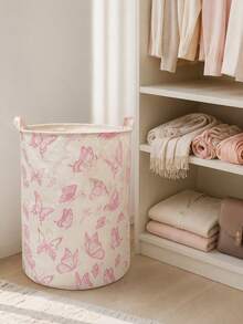 Large Bow Pattern Foldable Round Storage Basket, Multi-Functional Storage Bin, Suitable For Bathroom, Room, Laundry Basket, Dirty Clothes Basket, Room Clutter Large Capacity Storage Bin, Clothing Storage, Clutter Storage, Multi-Functional Storage - Multicolor - View 5
