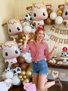 1pc Cow Shaped Aluminum Foil Balloon, 26 Inches (Approx. 68cm) Height, Cow Farm Birthday Party Balloon Decoration, Birthday Anniversary Celebration Balloon, Cow Print Balloon, Birthday Party Cowboy Theme Balloon, Farm Barn Decor, Baby Shower - Multicolor - View 4