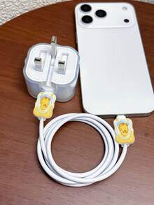 3件組波浪紋充電線保護套 UV彩繪黃色鴨子與字母設計，適用於英國版 Apple 20W 快充充電器，防止線材損壞 - 彩色 - 查看 5