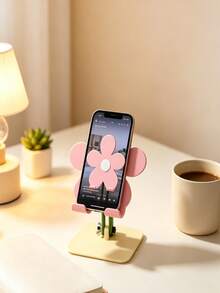 1pc Cute Flower Shaped Phone Stand, Creative Tablet & Phone Universal Holder, Desktop Non-Slip Base Ornament - Flower Stand - View 2
