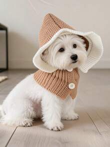 PETCIRCLE 1PC Pet Clothes Small Dog Puppy Cat Cute Soft Breathable Knit Hat With Ruffled Edge, Autumn/Winter New Arrival - Coffee - Brown - View 1