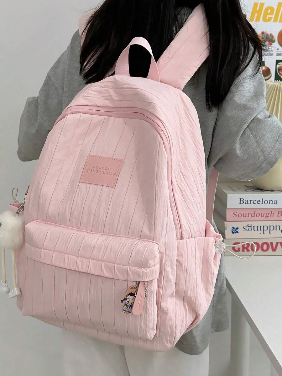 Korean Style Large Capacity Backpack For Students, Lightweight Nylon School Bag, Minimalist Solid Color Casual Bookbag, Shoulder Bag For Daily Travel