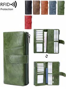 MIYIN Fashionable Retro Patchwork Design Women's Wallet RFID Anti-Theft Multi-Function Large Capacity Tri-Fold Wallet Credit Card Holder Can Store Credit Cards/ID Cards/Coins/Cash/Receipts, Women's Double Zipper Clutch - Multicolor - View 2