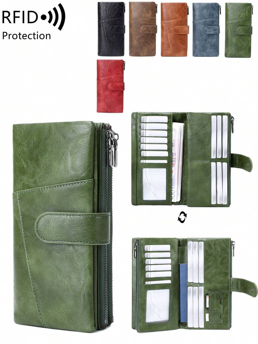MIYIN Fashionable Retro Patchwork Design Women's Wallet RFID Anti-Theft Multi-Function Large Capacity Tri-Fold Wallet Credit Card Holder Can Store Credit Cards/ID Cards/Coins/Cash/Receipts, Women's Double Zipper Clutch