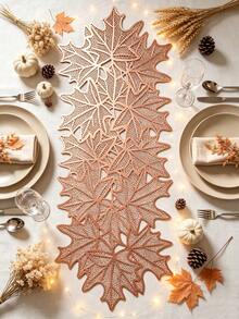 1pc, Leaf Foil Table Runner, Suitable For Restaurant Table Decoration, Protect Tabletop, Floral Table Runner, Wedding Party Table Mat, Birthday Banquet Table Mat, Outdoor Country Party Table Runner - Multicolor - View 6