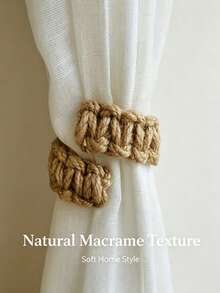 2/4/6/1pc/Set Curtain Clip Rings, Thick Hand-Woven Jute Cotton Rope, Coarse Needle Hollow Knit Craft Detail, Flexible C-Shaped Curtain Clip, Premium Handmade Curtain Fixing Buckle, Suitable For Bedroom Living Room Window Home Aesthetic Decor - Curtain Clip - View 5