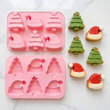 1pc Christmas Tree & Santa Hat Shaped Silicone Mold, Kitchen Home Baking Mousse Cake Chocolate Pudding Mold, Can Make Chocolate, Candy, Cake, Pudding, Ice Cubes, Jelly, Christmas Holiday Home Baking, Party Dessert Table Handmade Mold - Multicolor - View 3