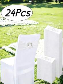 6/12/24/48pcs White Elastic Chair Sashes, Multi-Piece Chair Sash Set With Heart-Shaped Buckle Slider, Chair Sash Bows, Suitable For Wedding Party Decoration - White - View 11