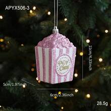 Christmas Tree Hanging Decorations, Pink Cute Plastic Ornaments, Snowflake Shell Unicorn Ice Cream Shapes, 3D Christmas Tree Window Decor - Multicolor - View 19