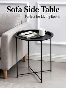 Nordic Style Round Iron Metal Side Table, Detachable Nightstand Cabinet, Folding Round Decorative Table, Modern Minimalist Small Coffee Table With Foldable Table Legs, Suitable For Living Room And Bedroom, Outdoor Garden Side Coffee Table - Multicolor - View 4