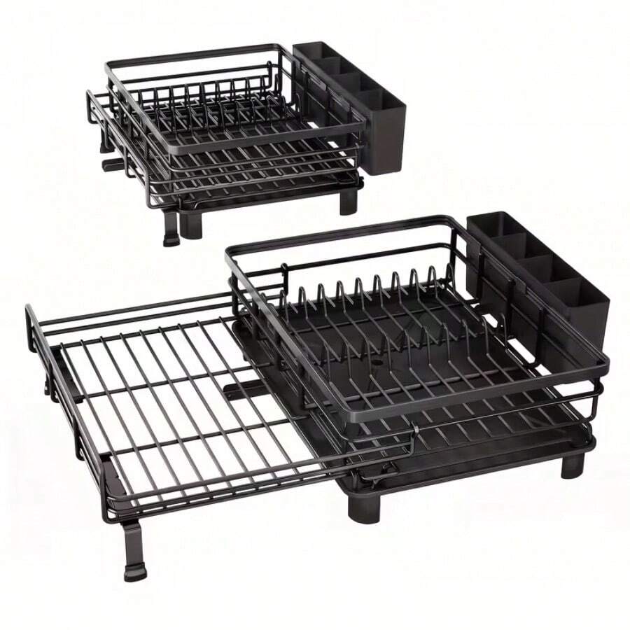 1pc Expandable Dish Rack - Large Sink Drainer, Suitable For Kitchen Countertop Coffee Machine Utensil Draining Rack With Drainage Function - Multicolor - View 1
