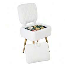 Techigher Sherpa Fleece Vanity Chair With Storage, Dressing Table Stool With Foldable Backrest & Metal Legs, Soft Sherpa Makeup Chair Storage Ottoman For Bedroom, Dressing Room - Multicolor - View 10