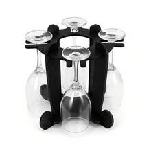 Adega de Vinho com Suporte para 4 Taças em MDF 4 mm Várias Cores para Bancada Mesa Jantar Festa e Presente - Preto - Visão 8