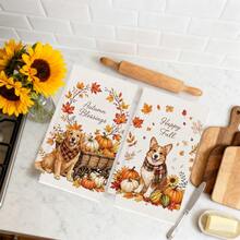 MEMNUN 2 Pcs Autumn Dog Golden Retriever Corgi Pumpkin Maple Leaf Printed Kitchen Towels Dish Cloths, Ultra-Fine Microfiber Polyester Material, Happy Fall Autumn Pet Theme Autumn Harvest Decoration Hand Towels Thanksgiving Home Decor, Kitchen Decor, Fall Decor, Suitable For Restaurant Kitchen Home Decoration And Gift Giving, 40*60cm/45*70cm - Multicolor - View 2