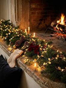 2p/1p Golden Leaf Garland Fairy Lights, Gold Leaf Fairy String Lights,Plastic Freestanding Interior String Lights With Warm White LED Lights, Battery Powered (2 Sections Not Included), For Home Decor, Table Setting, Christmas Table Decoration Lights - Multicolor - View 7