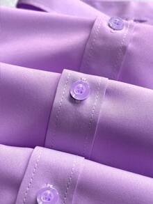 Men's Solid Color Regular Fit Long Sleeve Single-Breasted Formal Dress Shirt - Lilac Purple - View 5