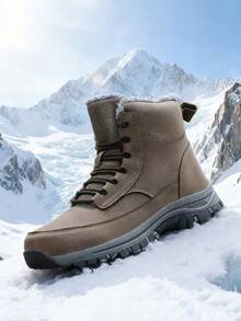 36-48 Size Plus Size Men's Winter Plush Lining Snow Boots, Non-Slip Hiking Shoes, Durable Thick Sole, Suitable For Winter Daily Walking And Outdoor Snow Strolling - 909 Khaki - View 3