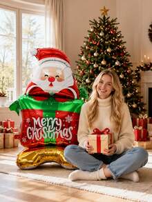 1PC Standing Santa Claus Gift Box Balloon, Suitable For Christmas, Next To Christmas Tree, Fireplace, Outdoor Yard/Porch Welcome, Holiday Atmosphere Decoration, Photo Backdrop - Multicolor - View 3