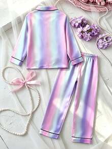 Set de 2 piezas de pijama de manga larga a rayas con pantalones para niña preadolescente - Multicolor - Ver 4