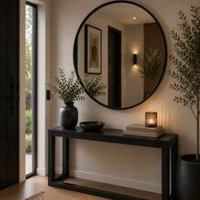Espelho Redondo em Couro Sem Alça 25, 30, 40 e 50 Cm  Decorativo Escandinavo Elegante Minimalista Versatil - PRETO - Visão 4