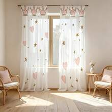 2PCS Crown Love Princess Sheer Curtains, Rod Pocket, Suitable For All Seasons, Suitable For Various Festival Atmosphere, Good Transparency, Suitable For Decorating Curtains In Bedroom, Study, Living Room And Various Scenes - Multicolor - View 9