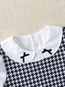 Autumn/Winter Girls Casual Cute Versatile Simple Elegant Fashion 3D Bow Petal Long Sleeve Colorblock Dress - Black and White - View 5