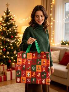 4pcs Christmas Plaid Pattern Gift Tote Bags, Reusable Shopping Bags, Christmas Holiday Gift Party Supplies - Multicolor - View 6