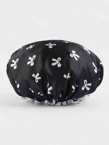 1pc Double Layer Satin Shower Cap With Cute Ribbon Pattern, Reusable Waterproof Bath Cap, Suitable For Women And Girls, Elastic Ruffle Design, Soft Silk Material Hair Cap, Perfect For Shower, Spa, Hair Salon, Hotel And Home Daily Use, Ideal Holiday Gift For Women - Multicolor - View 14