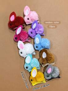 10pcs Random Color Plush Rabbit Hair Clips, Minimalist Style Hair Accessories For Daily Wear - Multicolor - View 8
