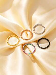 5pcs Women's Fashion Stainless Steel 2MM Wide Classic Rings - Multicolor - View 3