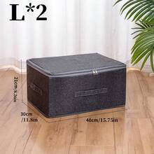 Foldable Linen Texture Fabric Storage Box With Zipper Lid, Dustproof Collapsible Clothes Organizer Bin With Reinforced Handle, Stackable Closet Storage Container For Garments, Bedding & Household Sundries - Grey - View 12