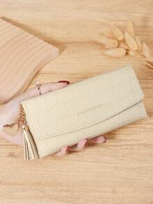 Women's Stone Pattern Three Fold Snap Button Long Wallet With Card Slot And Zipper Pocket, Perfect For Outdoor, Travel, And Back To School Activities - Beige - View 1